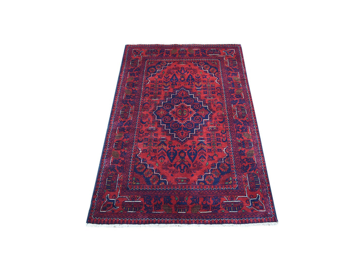 3'3" x 4'10" New Hand Knotted Red Wool Rectangle Oriental Rug - MOA10267817