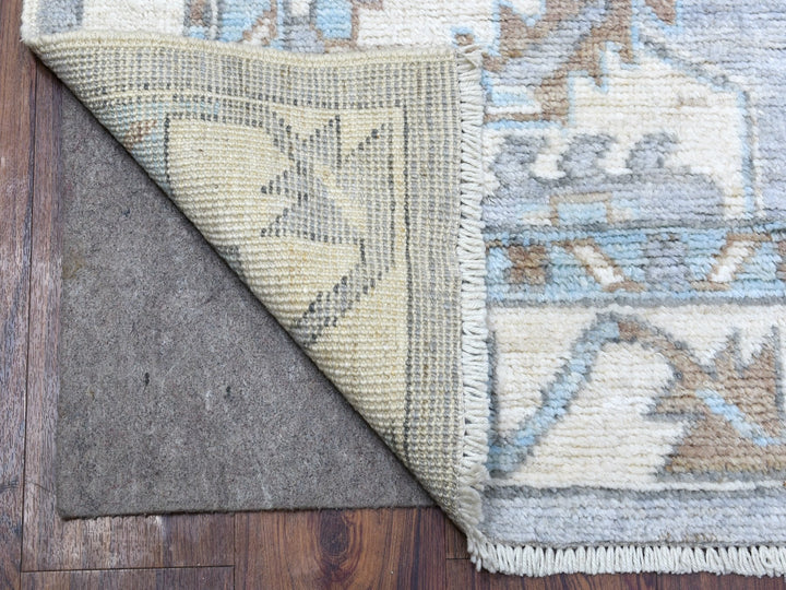 3'10" x 12'1" New Hand Knotted Grey Wool Runner Oriental Rug - MOA10267916