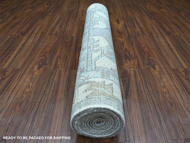 3'10" x 12'1" New Hand Knotted Grey Wool Runner Oriental Rug - MOA10267916