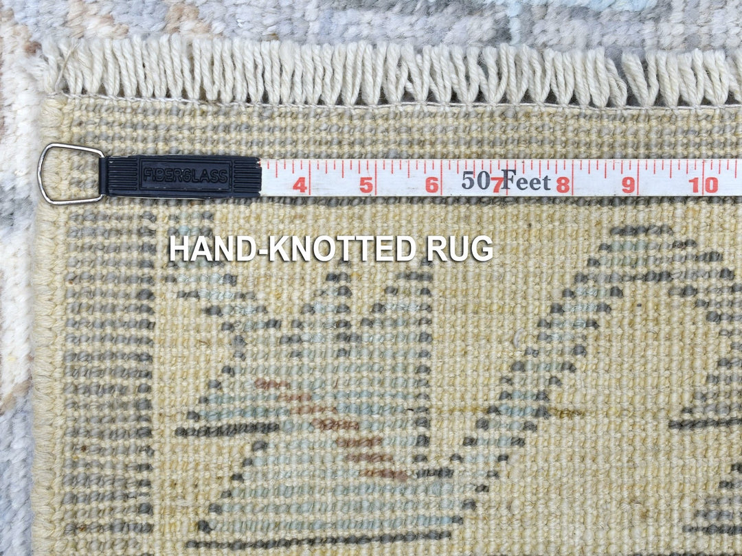 3'10" x 12'1" New Hand Knotted Grey Wool Runner Oriental Rug - MOA10267916