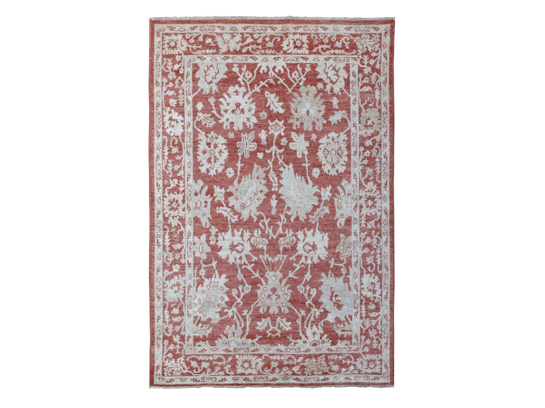 6'0" x 9'0" New Hand Knotted Red Wool Rectangle Oriental Rug - MOA10267987