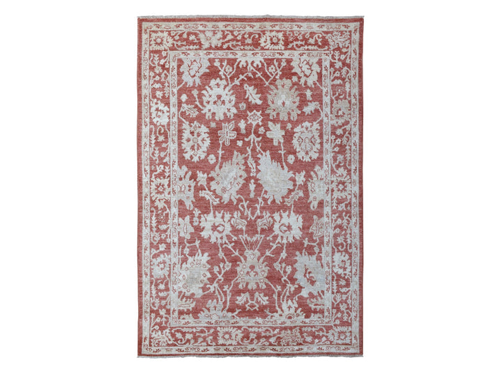 6'0" x 9'0" New Hand Knotted Red Wool Rectangle Oriental Rug - MOA10267987