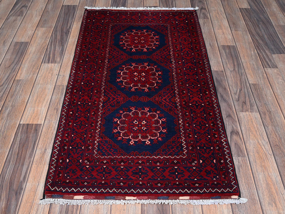2'2" x 4'0" New Hand Knotted Red Wool Rectangle Oriental Rug - MOA102679