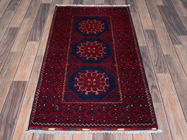 2'2" x 4'0" New Hand Knotted Red Wool Rectangle Oriental Rug - MOA102679