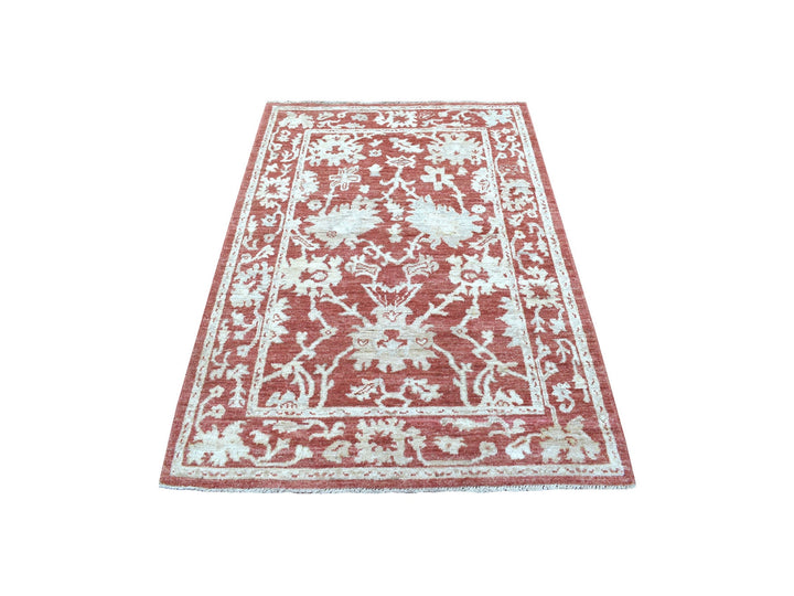 4'0" x 5'9" New Hand Knotted Red Wool Rectangle Oriental Rug - MOA10268041