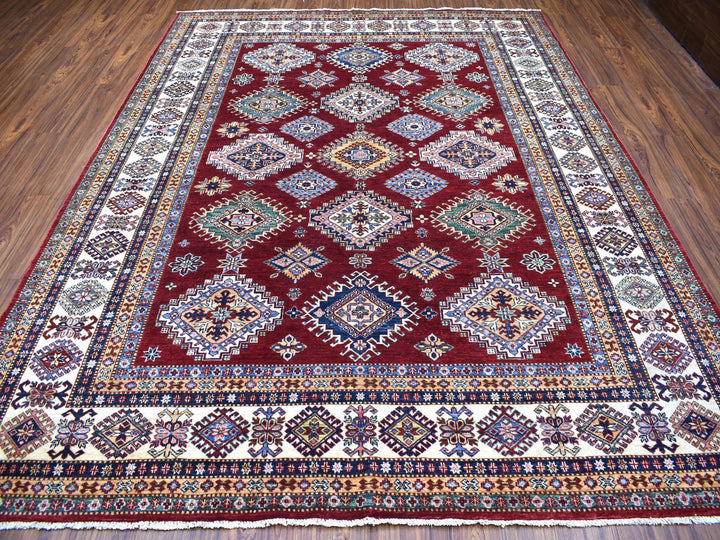 8'1" x 10'0" New Hand Knotted Red Wool Rectangle Oriental Rug - MOA10268058