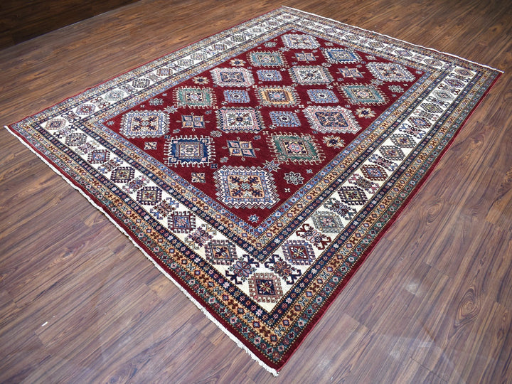 8'1" x 10'0" New Hand Knotted Red Wool Rectangle Oriental Rug - MOA10268058