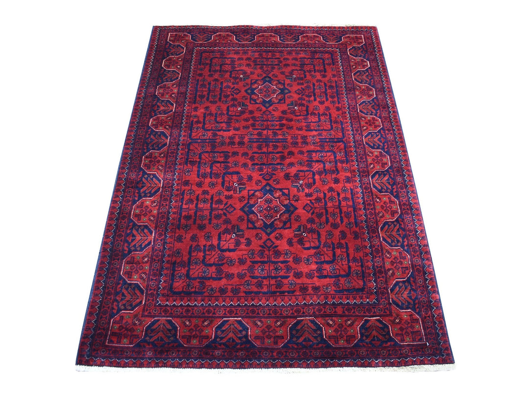 3'4" x 4'9" New Hand Knotted Red Wool Rectangle Oriental Rug - MOA10268095