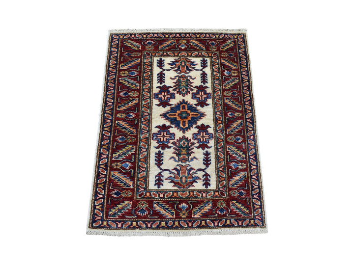 2'0" x 2'10" New Hand Knotted Ivory Wool Rectangle Oriental Rug - MOA10268104