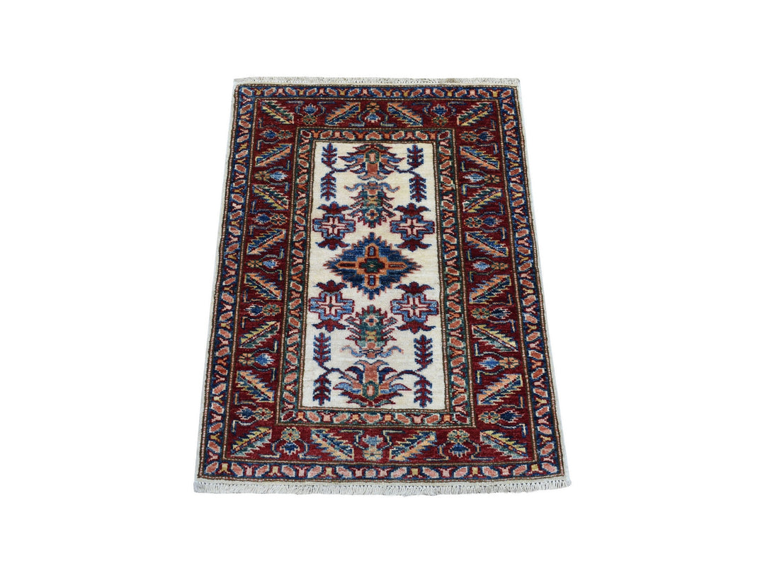 2'1" x 2'10" New Hand Knotted Ivory Wool Rectangle Oriental Rug - MOA10268128