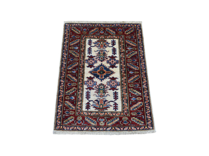 2'1" x 2'10" New Hand Knotted Ivory Wool Rectangle Oriental Rug - MOA10268128