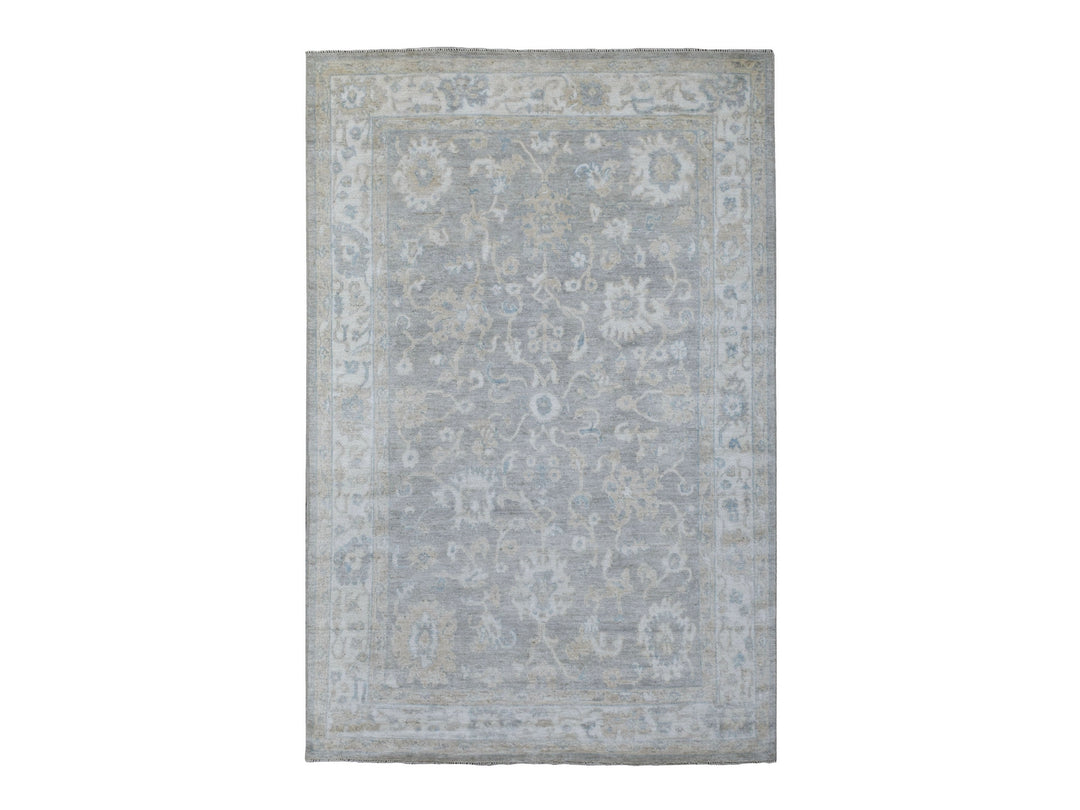 6'0" x 9'2" New Hand Knotted Grey Wool Rectangle Oriental Rug - MOA10268142