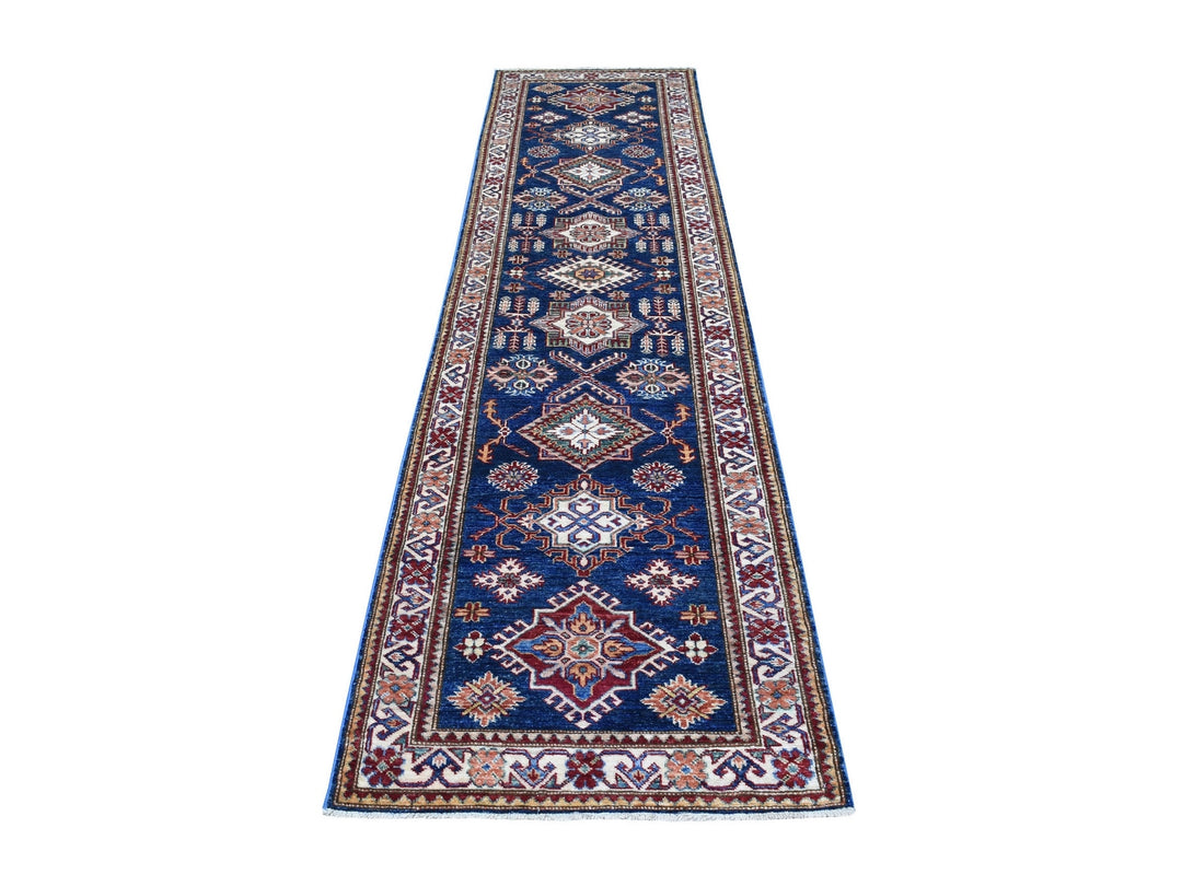 2'8" x 10'5" New Hand Knotted Blue Wool Runner Oriental Rug - MOA10268180