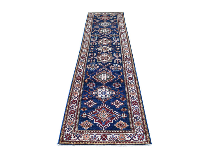 2'8" x 10'5" New Hand Knotted Blue Wool Runner Oriental Rug - MOA10268180