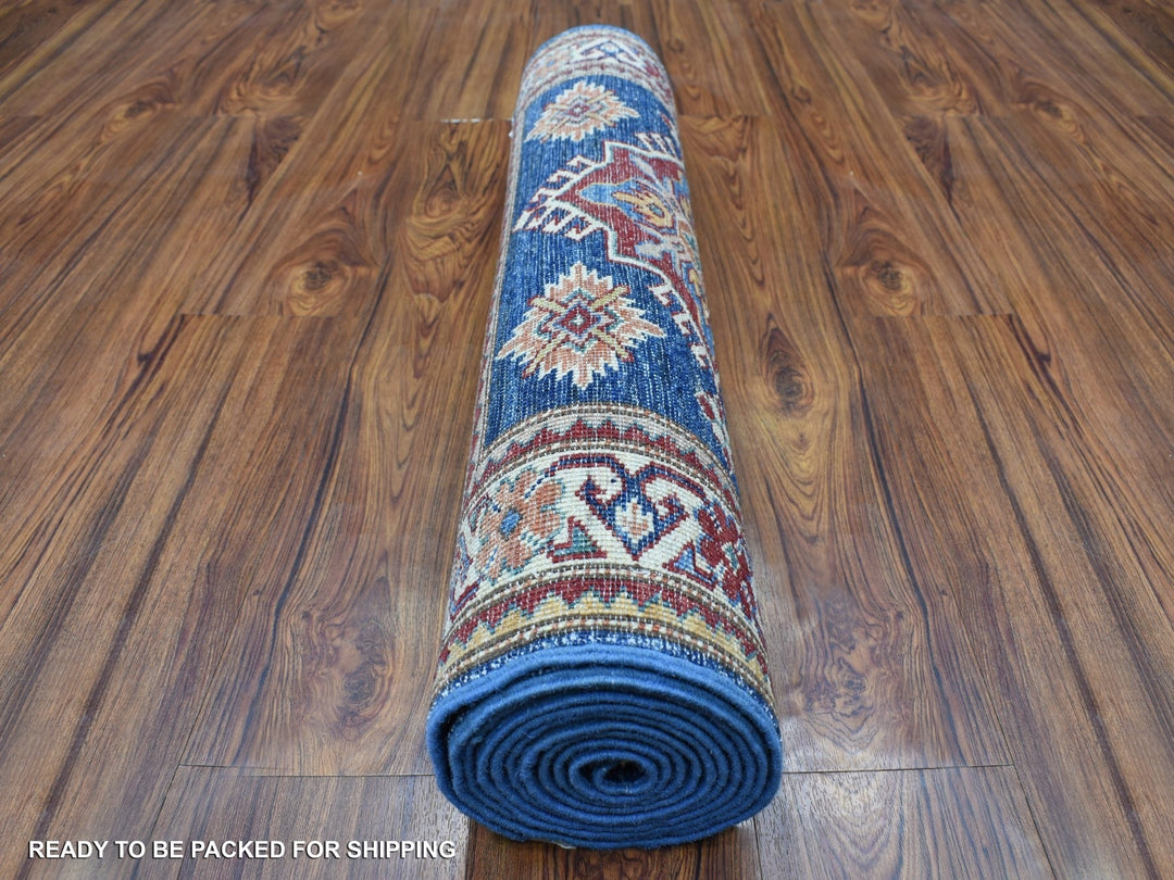 2'8" x 10'5" New Hand Knotted Blue Wool Runner Oriental Rug - MOA10268180