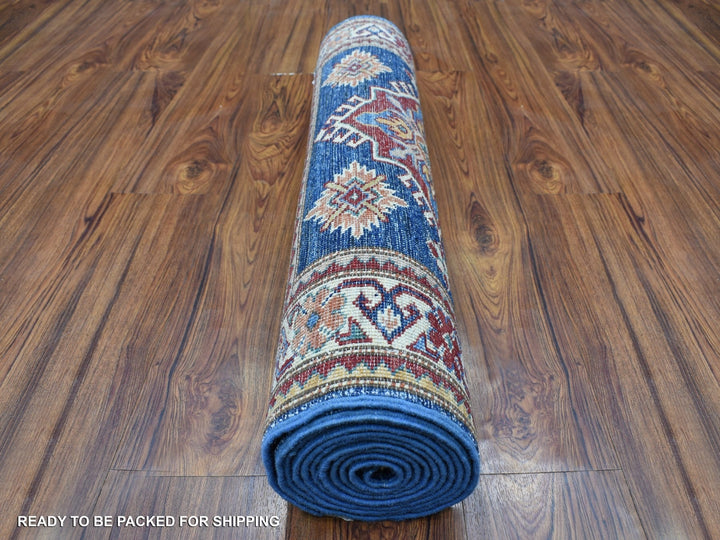 2'8" x 10'5" New Hand Knotted Blue Wool Runner Oriental Rug - MOA10268180