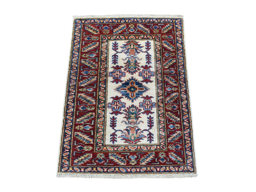 2'0" x 2'10" New Hand Knotted Ivory Wool Rectangle Oriental Rug - MOA10268202