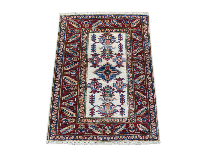 2'0" x 2'10" New Hand Knotted Ivory Wool Rectangle Oriental Rug - MOA10268202