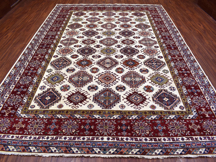 9'1" x 12'4" New Hand Knotted Ivory Wool Rectangle Oriental Rug - MOA10268224