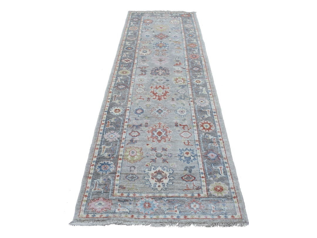 3'2" x 10'0" New Hand Knotted Grey Wool Runner Oriental Rug - MOA10268314