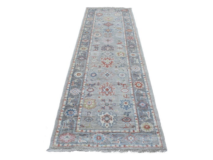 3'2" x 10'0" New Hand Knotted Grey Wool Runner Oriental Rug - MOA10268314