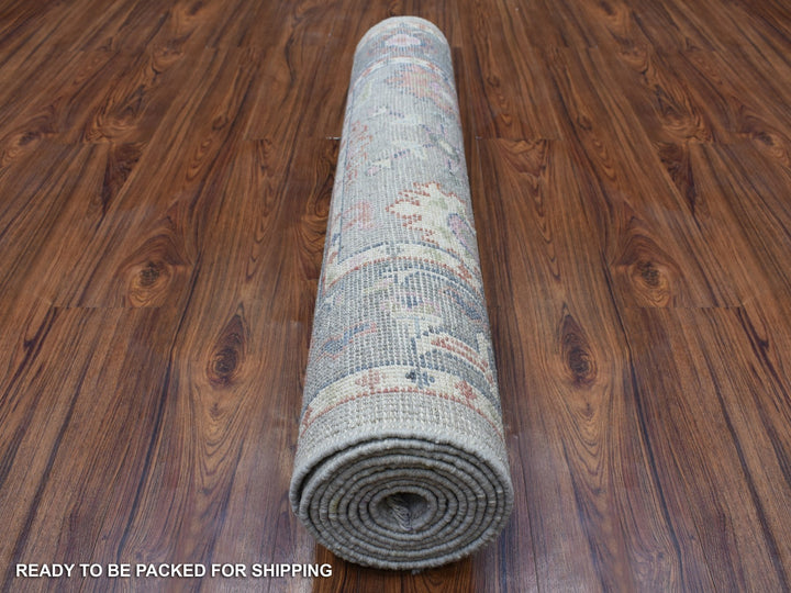 3'2" x 10'0" New Hand Knotted Grey Wool Runner Oriental Rug - MOA10268314