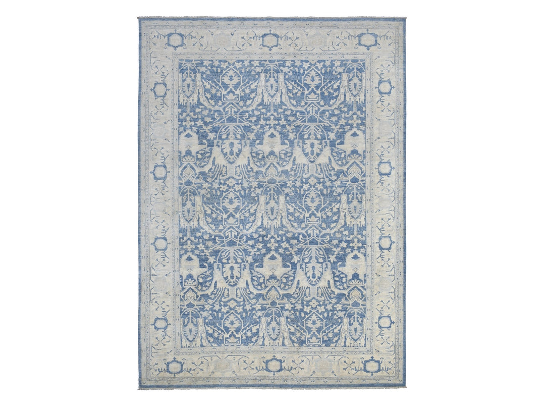 9'8" x 13'5" New Hand Knotted Blue Wool Rectangle Oriental Rug - MOA10268324