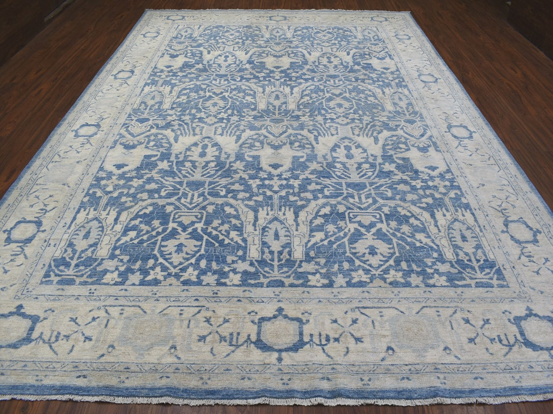 9'8" x 13'5" New Hand Knotted Blue Wool Rectangle Oriental Rug - MOA10268324