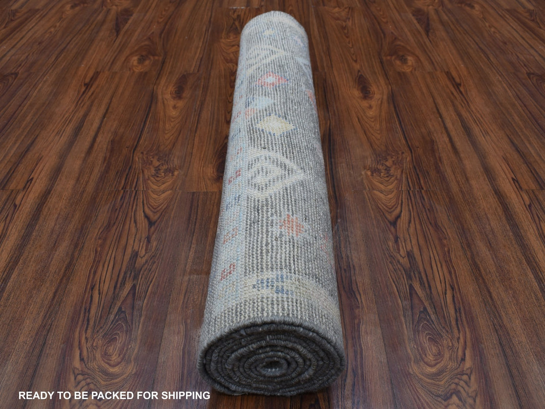 2'8" x 9'7" New Hand Knotted Grey Wool Runner Oriental Rug - MOA10268337
