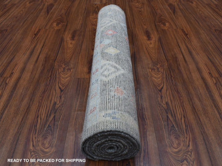 2'8" x 9'7" New Hand Knotted Grey Wool Runner Oriental Rug - MOA10268337