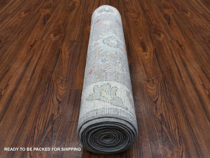 3'0" x 13'5" New Hand Knotted Grey Wool Runner Oriental Rug - MOA10268396