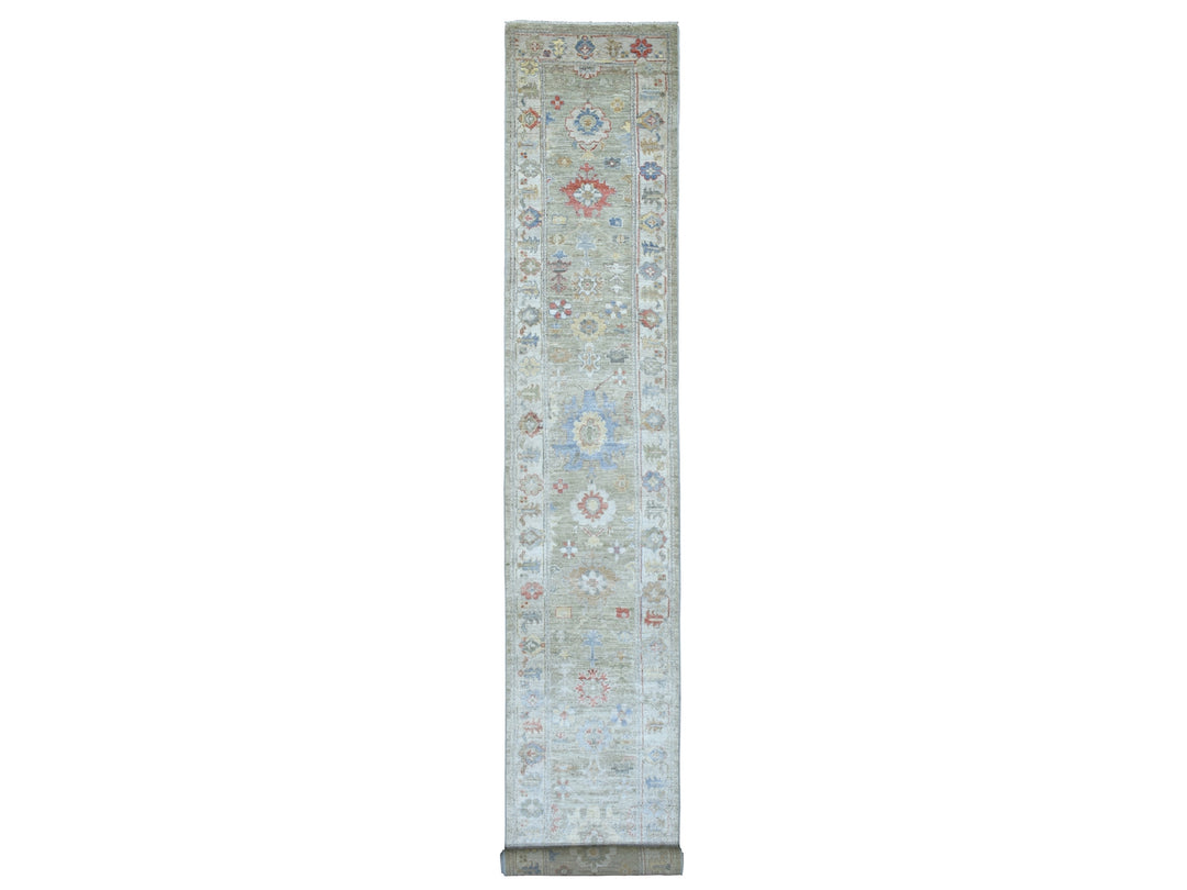 2'7" x 17'5" New Hand Knotted Grey Wool Runner Oriental Rug - MOA10268405