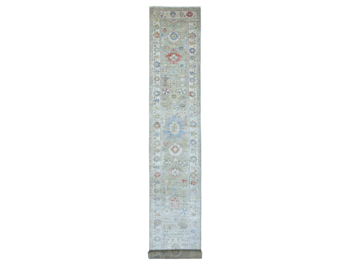 2'7" x 17'5" New Hand Knotted Grey Wool Runner Oriental Rug - MOA10268405