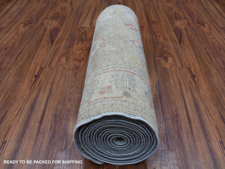 2'7" x 17'5" New Hand Knotted Grey Wool Runner Oriental Rug - MOA10268405