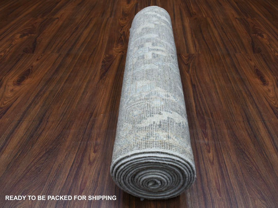 2'9" x 16'0" New Hand Knotted Grey Wool Runner Oriental Rug - MOA10268407