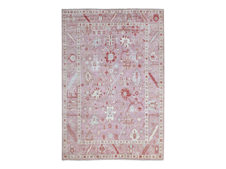 6'1" x 8'10" New Hand Knotted Pink Wool Rectangle Oriental Rug - MOA10268446