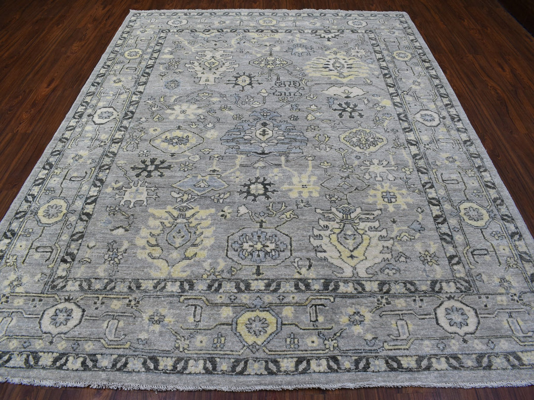 8'0" x 9'9" New Hand Knotted Grey Wool Rectangle Oriental Rug - MOA10268475