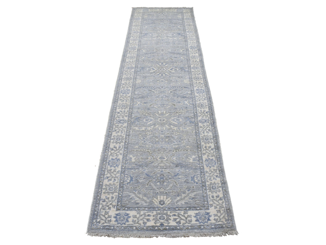 2'6" x 9'9" New Hand Knotted Grey Wool Runner Oriental Rug - MOA10268596