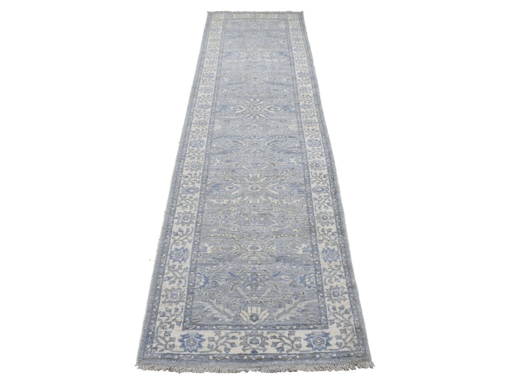 2'6" x 9'9" New Hand Knotted Grey Wool Runner Oriental Rug - MOA10268596