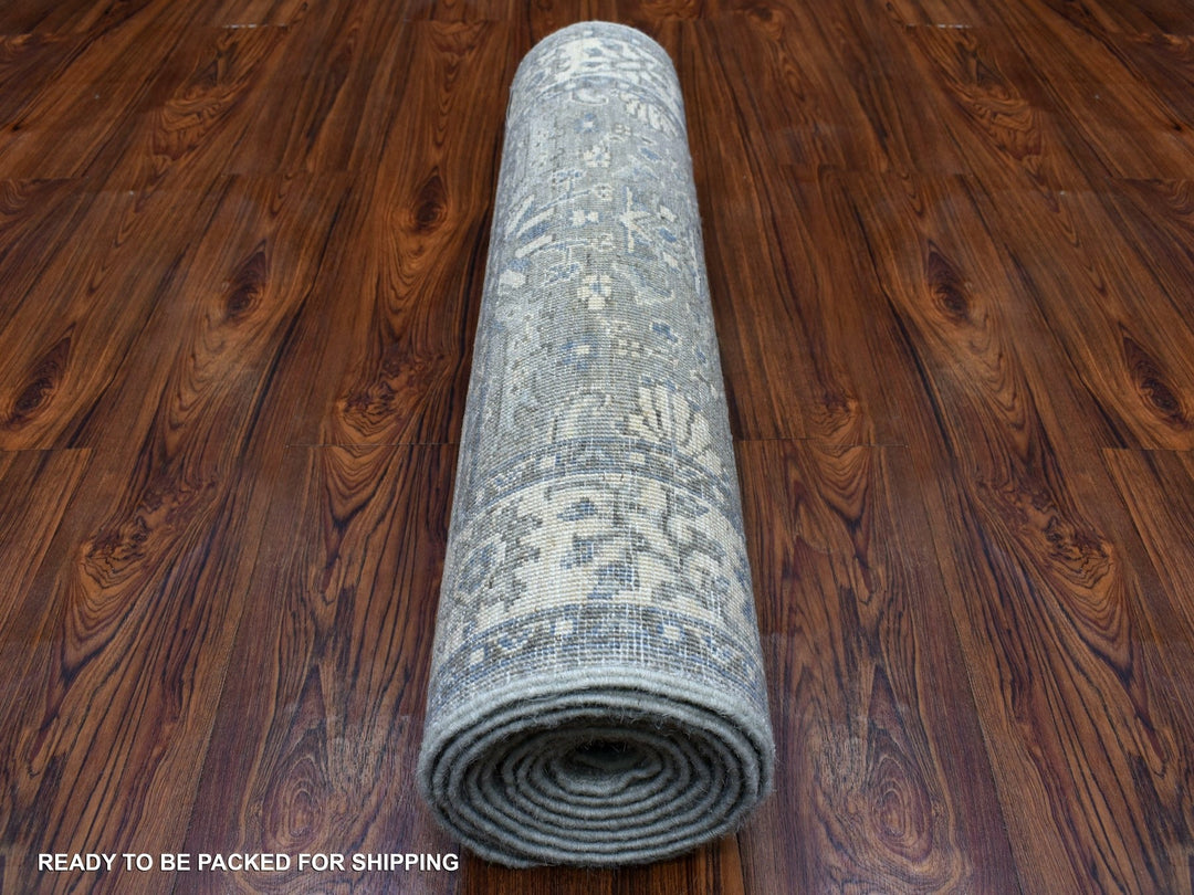 2'6" x 9'9" New Hand Knotted Grey Wool Runner Oriental Rug - MOA10268596