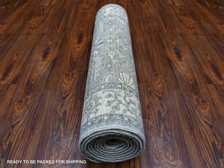 2'6" x 9'9" New Hand Knotted Grey Wool Runner Oriental Rug - MOA10268596