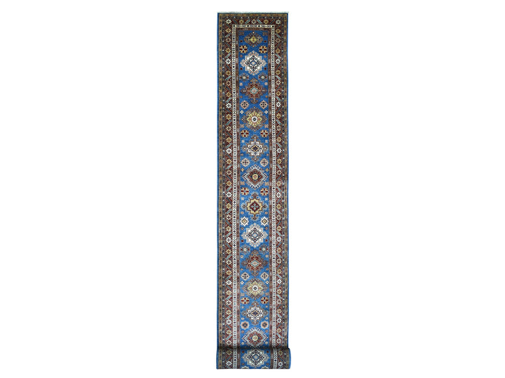 2'10" x 37'2" New Hand Knotted Blue Wool Runner Oriental Rug - MOA10268600
