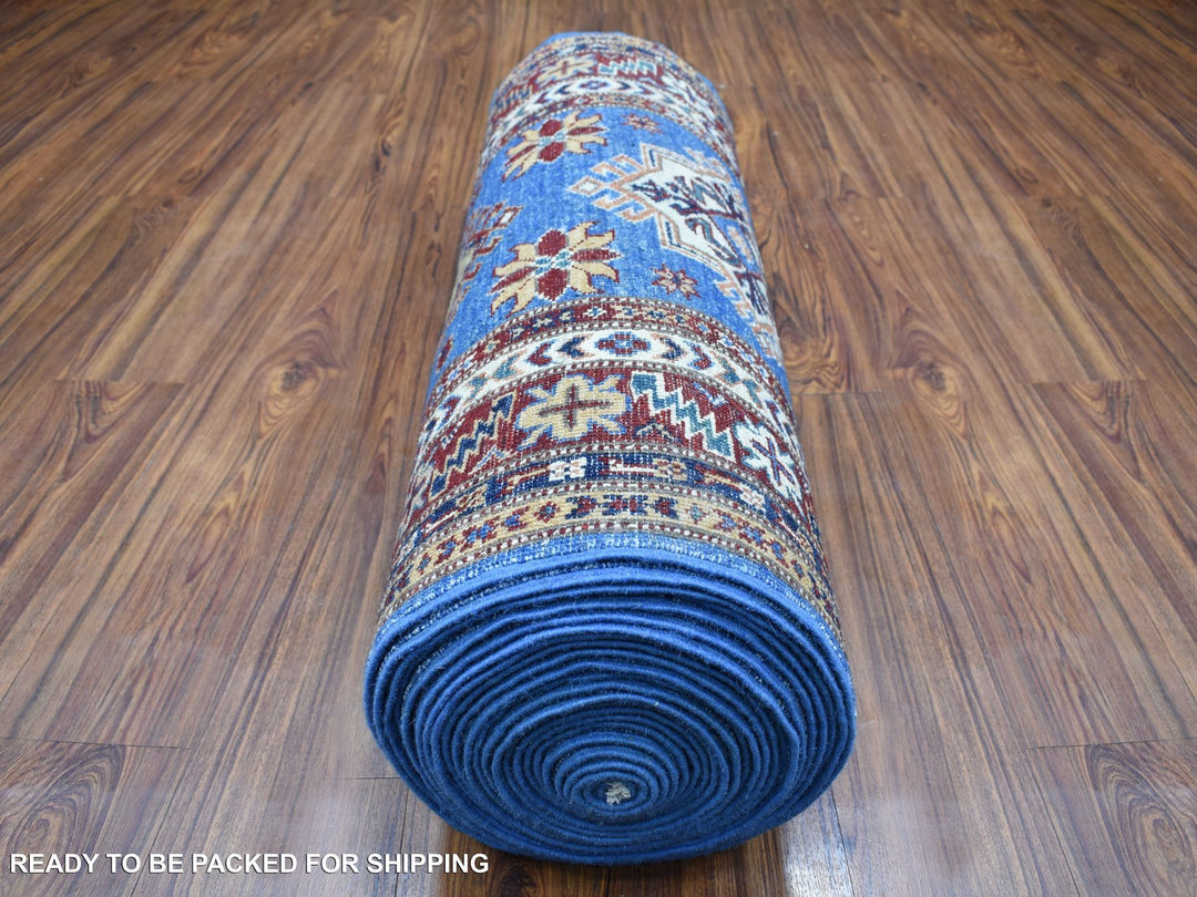 2'10" x 37'2" New Hand Knotted Blue Wool Runner Oriental Rug - MOA10268600
