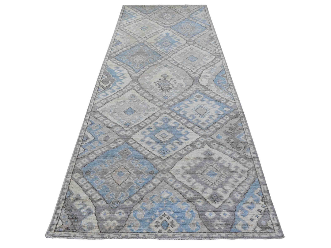 4'0" x 11'7" New Hand Knotted Grey Wool Runner Oriental Rug - MOA10268604