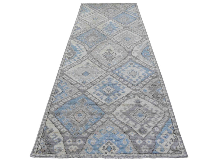 4'0" x 11'7" New Hand Knotted Grey Wool Runner Oriental Rug - MOA10268604