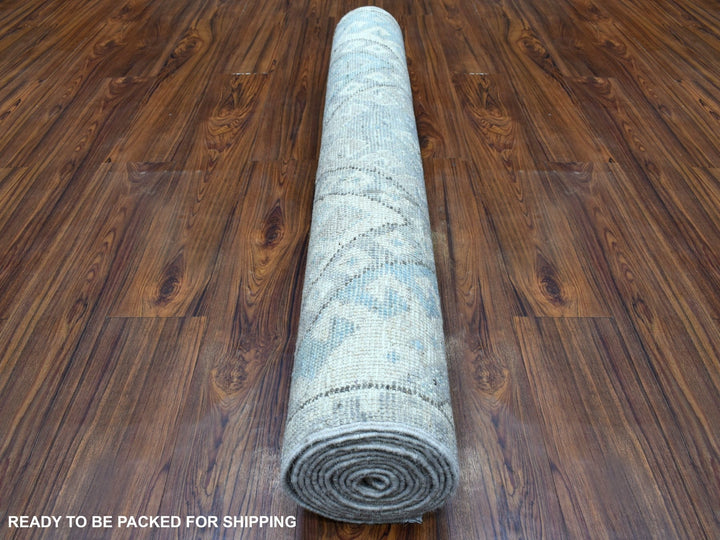 4'0" x 11'7" New Hand Knotted Grey Wool Runner Oriental Rug - MOA10268604