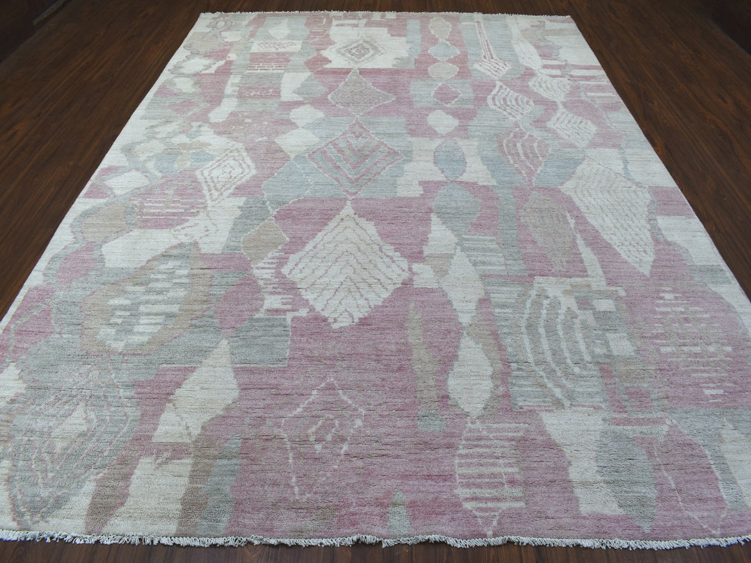 8'10" x 11'9" New Hand Knotted Pink Wool Rectangle Oriental Rug - MOA10268749