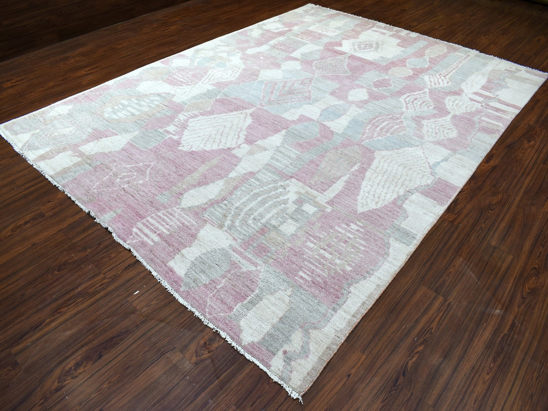 8'10" x 11'9" New Hand Knotted Pink Wool Rectangle Oriental Rug - MOA10268749