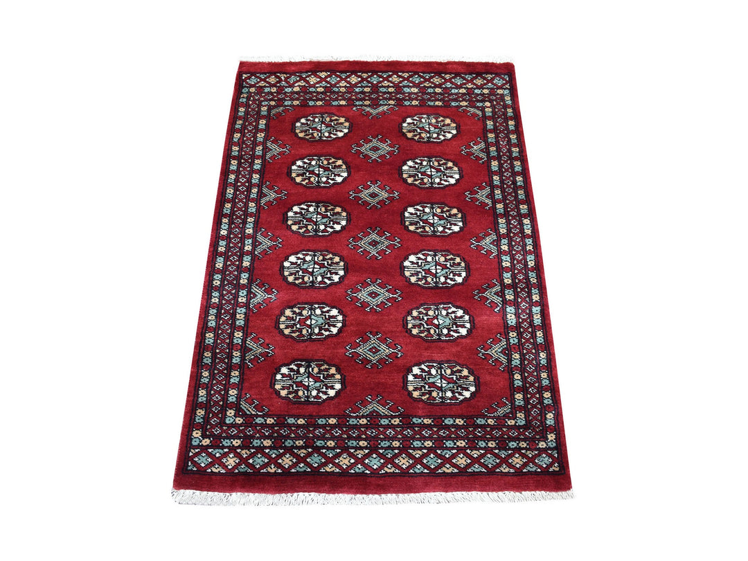 2'6" x 3'10" New Hand Knotted Red Wool Rectangle Oriental Rug - MOA10268790