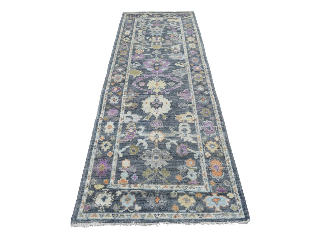 3'3" x 10'0" New Hand Knotted Black Wool Runner Oriental Rug - MOA10268897
